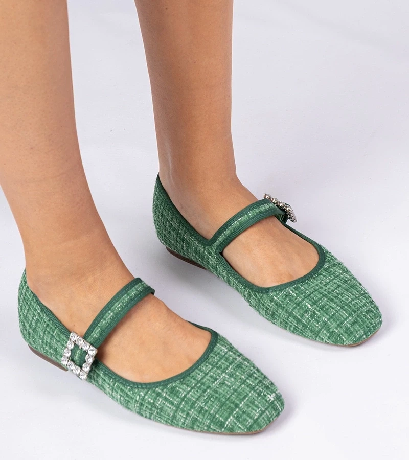 Gemre Balerini verzi de damă cu cataramă și cristale Piona