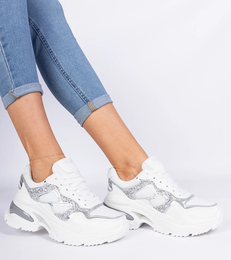 Gemre Adidași albi de damă decorați cu sclipici Sandoria