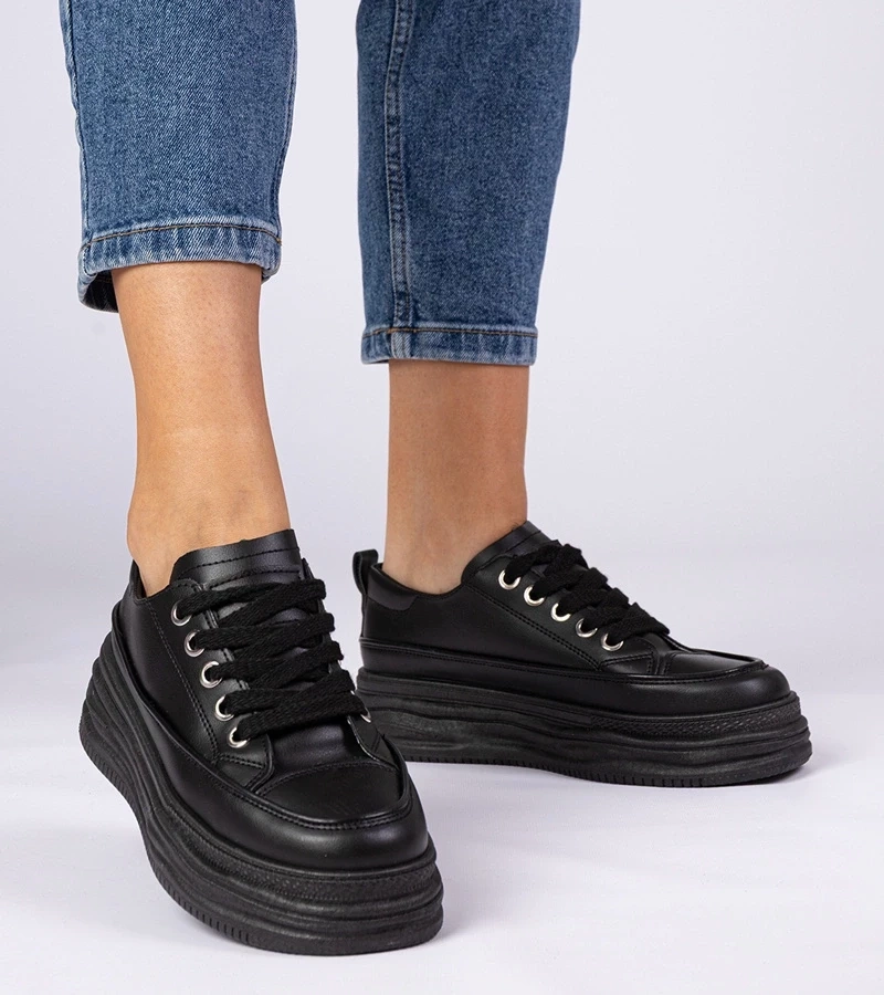 Gemre Adidași negri de damă cu talpă înaltă Selina