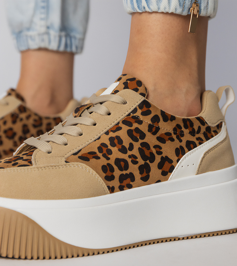 Gemre Pantofi sport damă din piele ecologică de căprioară cu imprimeu leopard Kalesa