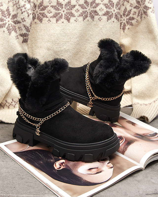 Resti Black women&#039;s eco-suede boots with chain Videric - Footwear
