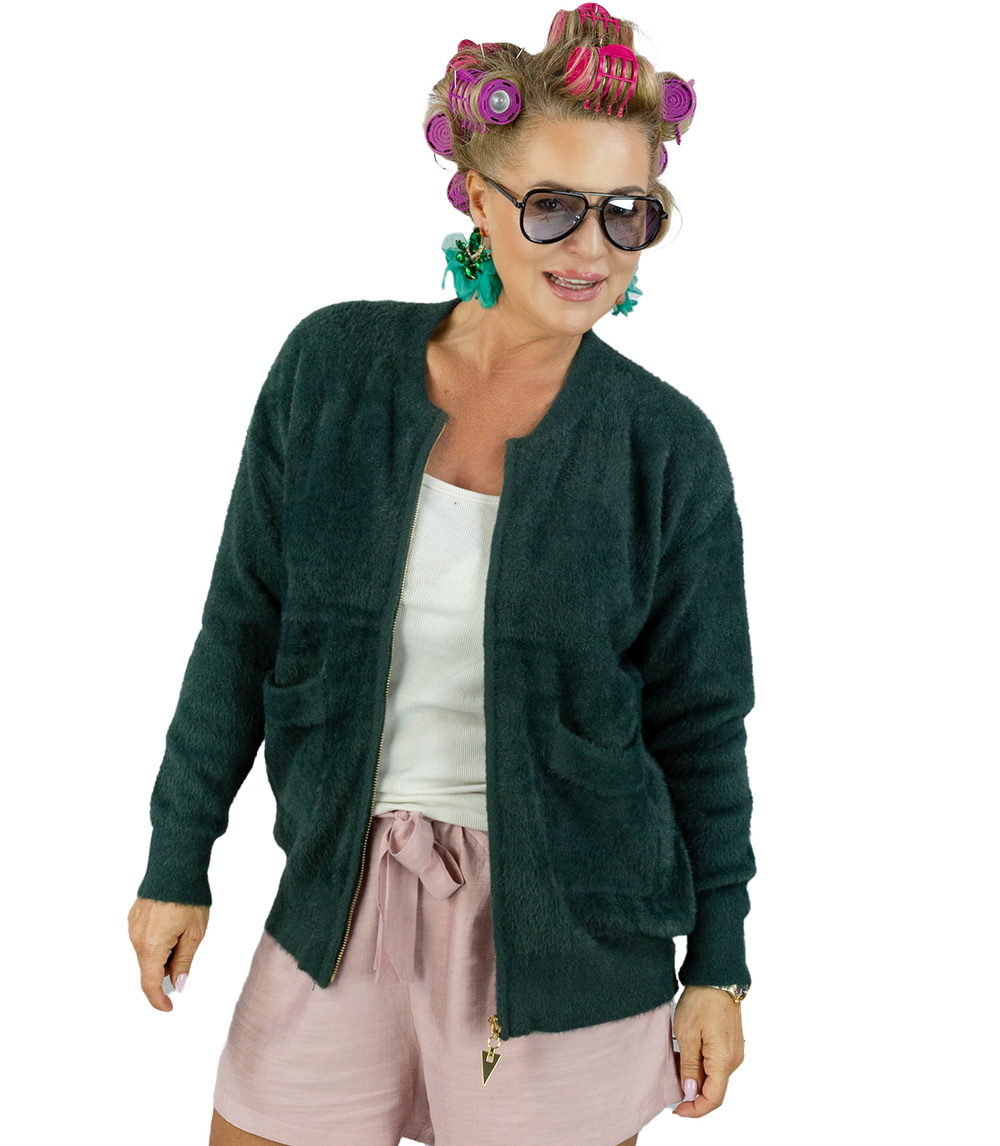 Pri Short cardigan unbuttoned sweater in fluffy knit fabric "COCO CHIC"