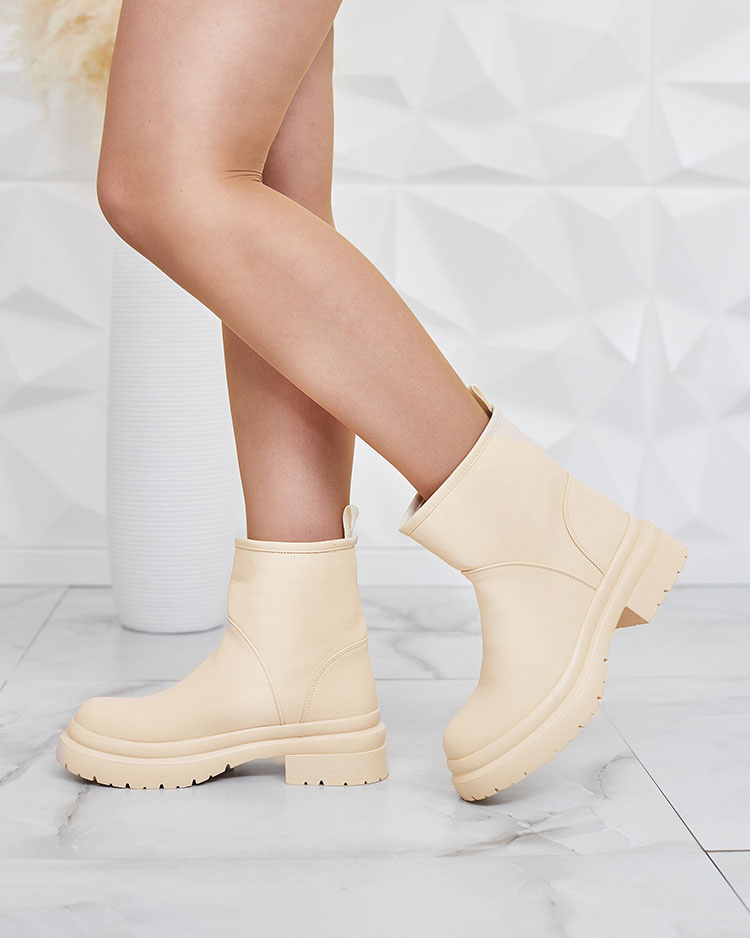 Resti Beige matte women&#039;s boots with thicker sole Holeopi