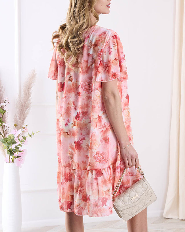 Resti Women's knee-length dress with print and frill in orange- Clothing