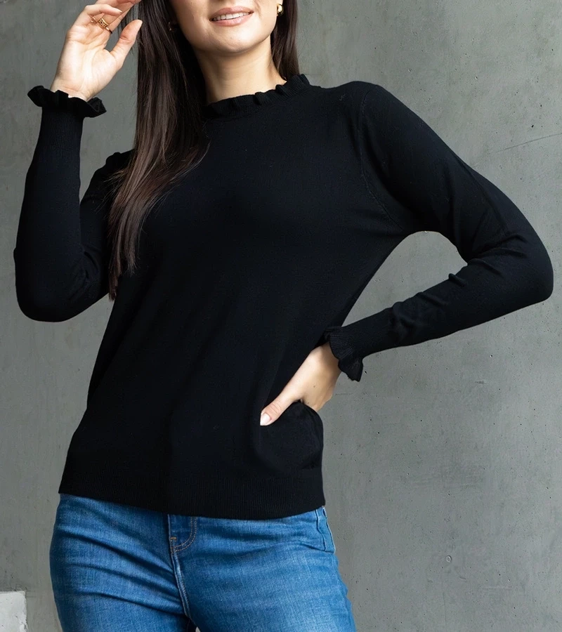 UR/CEO Black soft cardigan with ruffle detail Luel