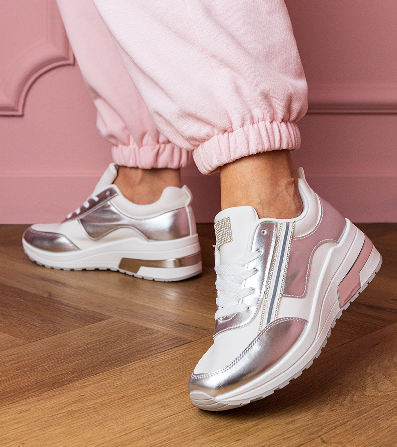 Gemre Adidași albi cu zirconii și inserție metalică Garsi