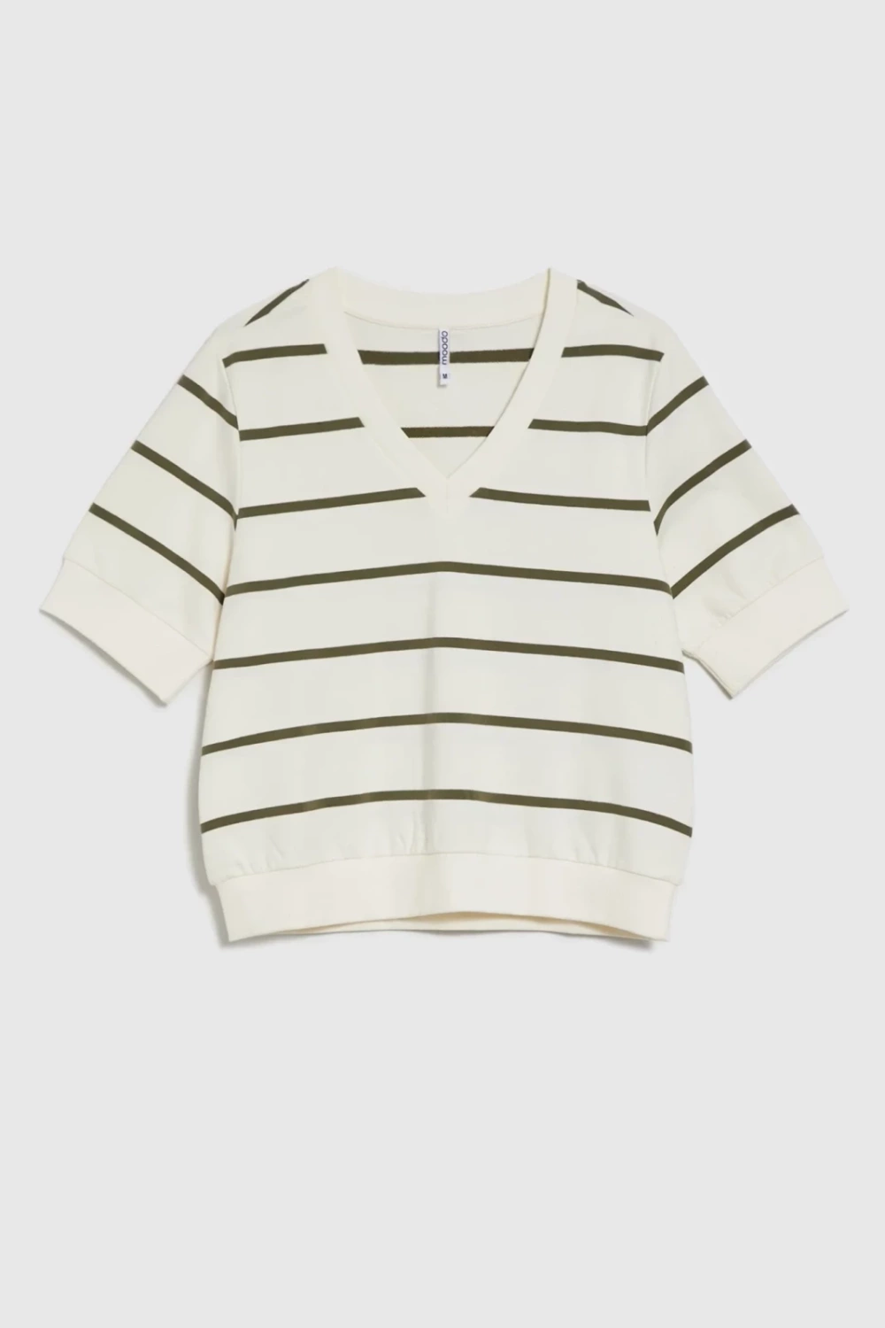 Marisse Striped Sweatshirt With Short Sleeves, Ecru