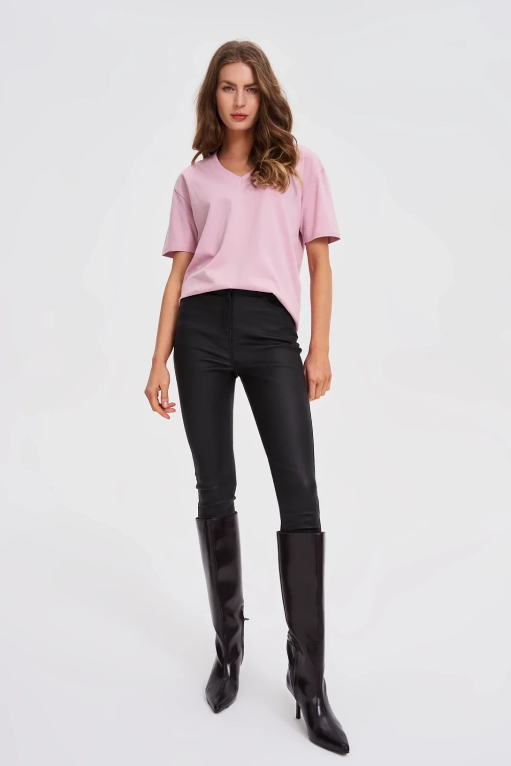 Marisse Pink V-Neck T-Shirt