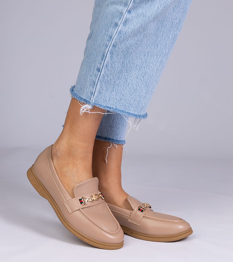 marka niezdefiniowana Brown loafers with gold decoration Feola
