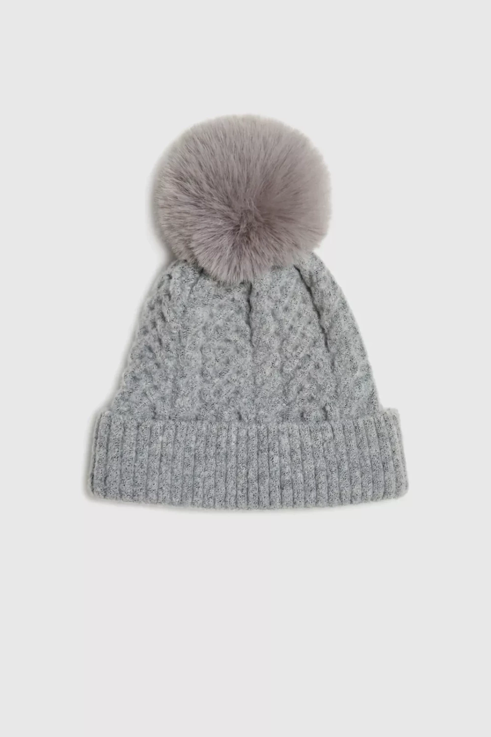 Marisse Hat With Fur Pompom, Gray