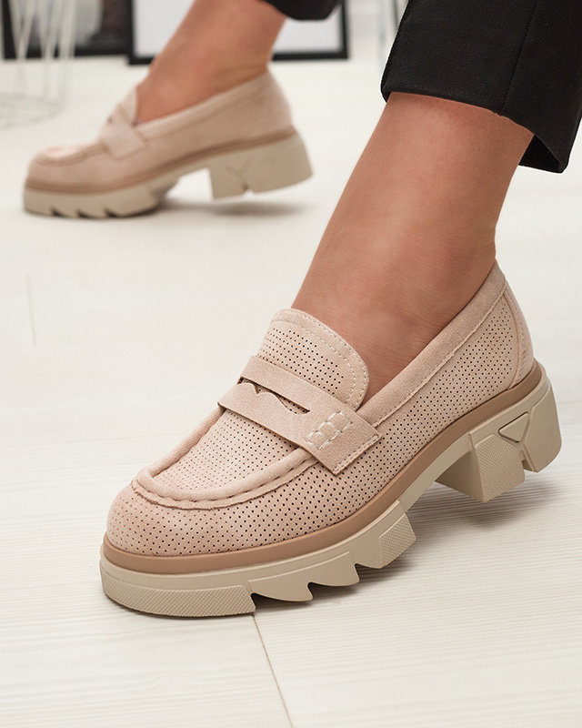 Resti Beige womens openwork moccasins on a solid sole Ejina - Footwear