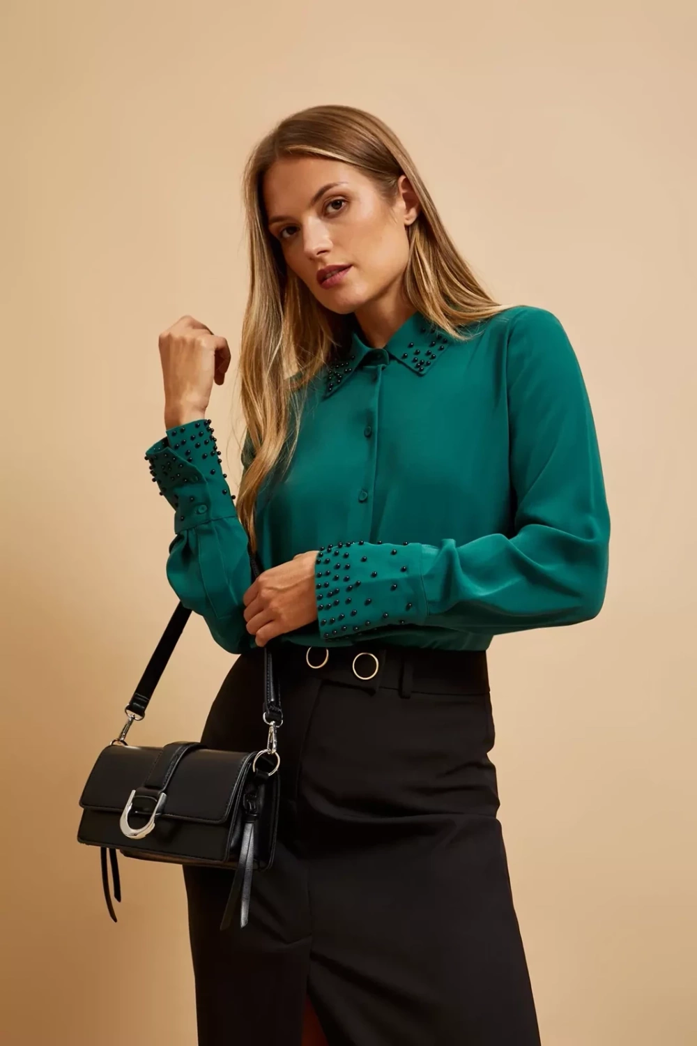 Marisse Shoulder Bag With Silver Buckle, Black