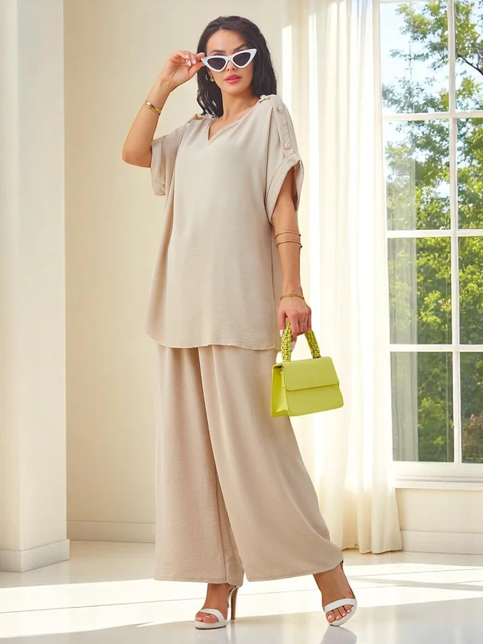 Resti Women's cotton set with short sleeves and flared pants