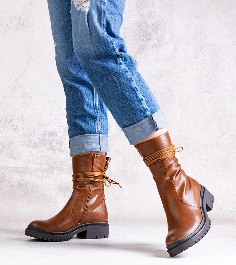 Gemre Botinele maro din piele ecologică Sahera.