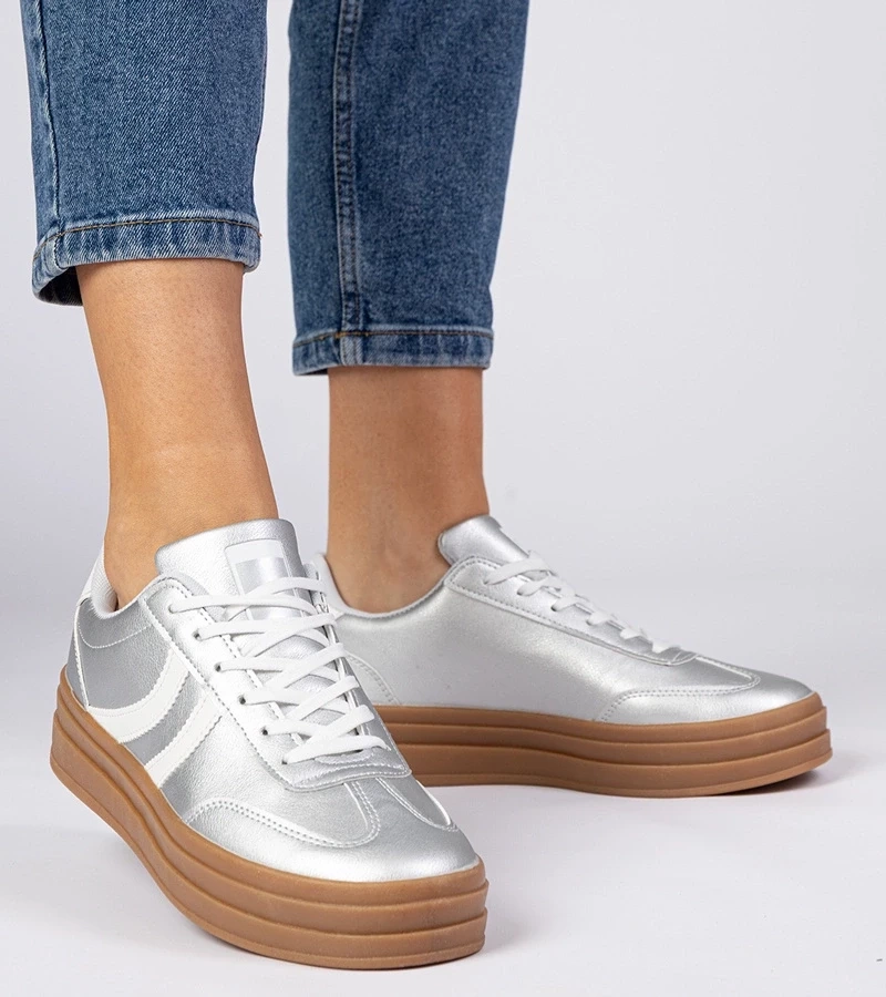 Gemre Adidași sportivi de damă argintii pe platformă Melly