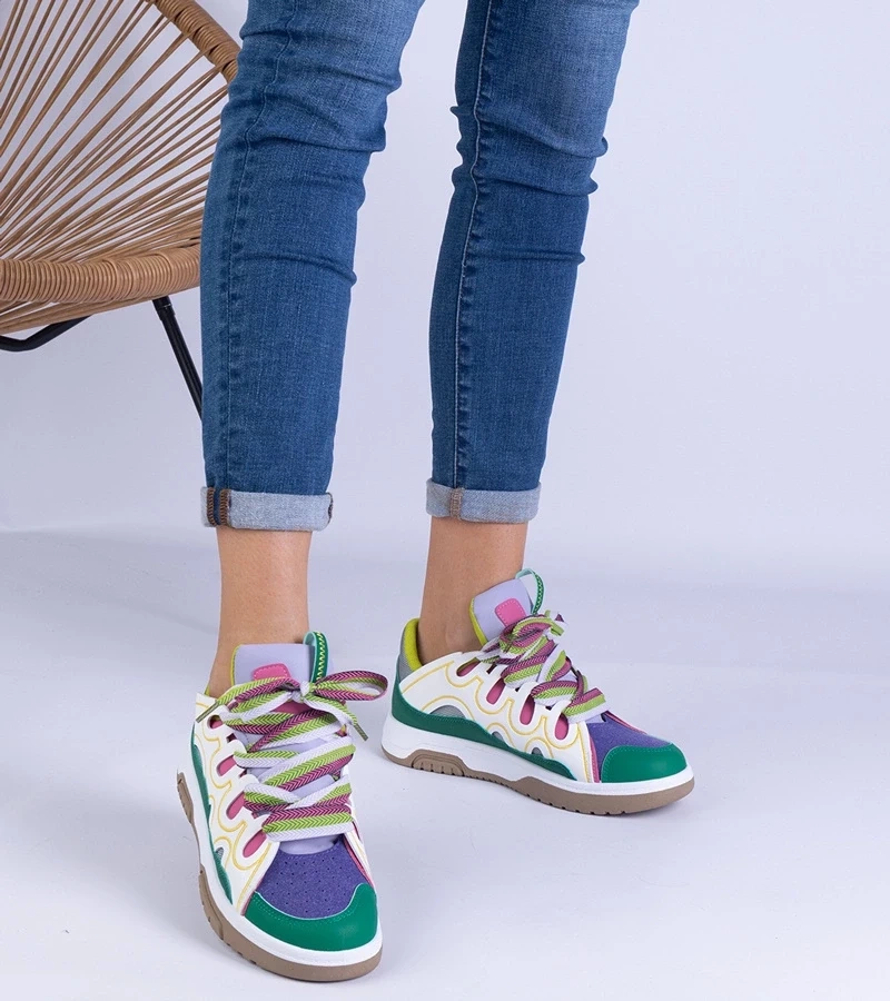 marka niezdefiniowana Green women's sneakers with decorative laces Grejs