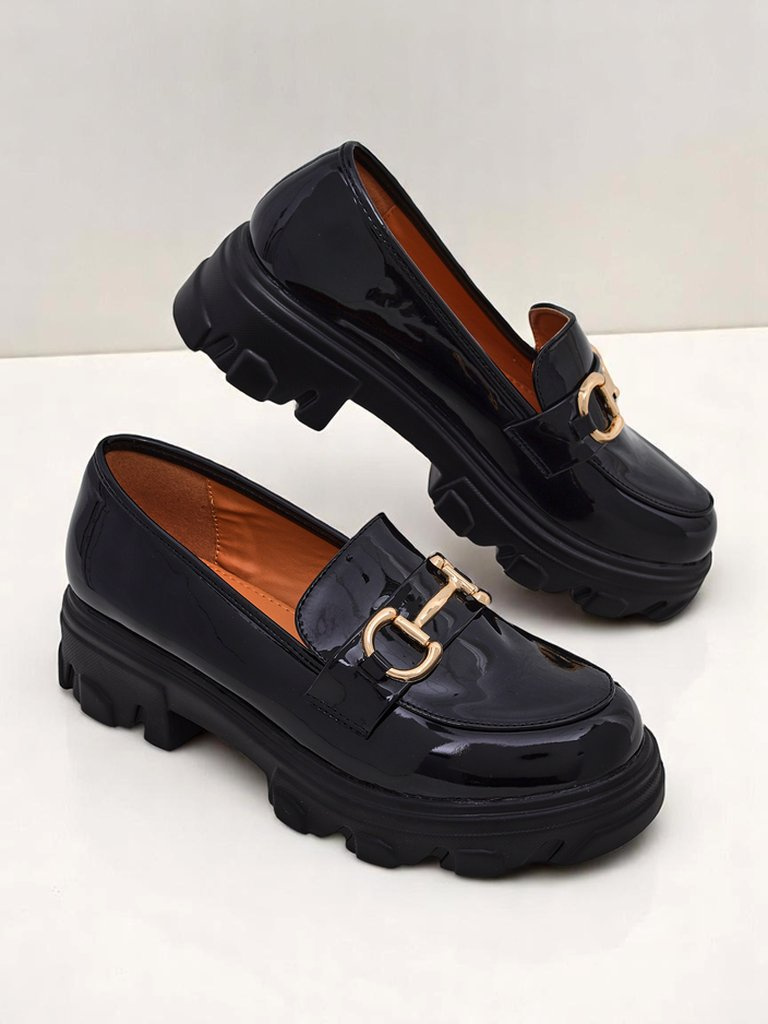 Resti Patent Leather Women&#039;s Loafers with Decoration Black Velvet