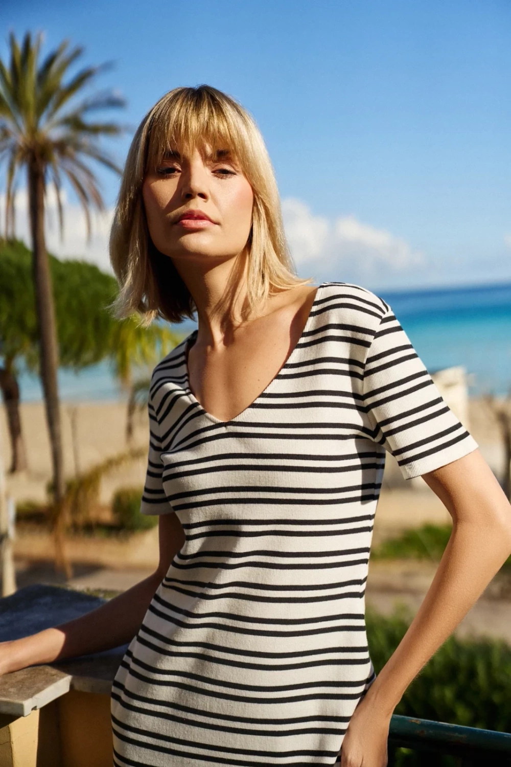 Marisse Ecru Striped Cotton Dress