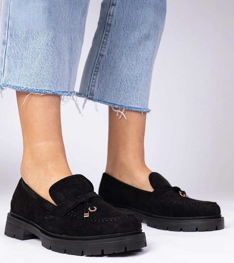 Gemre Pantofi eleganți negri din piele ecologică întoarsă cu decorațiuni Marsella