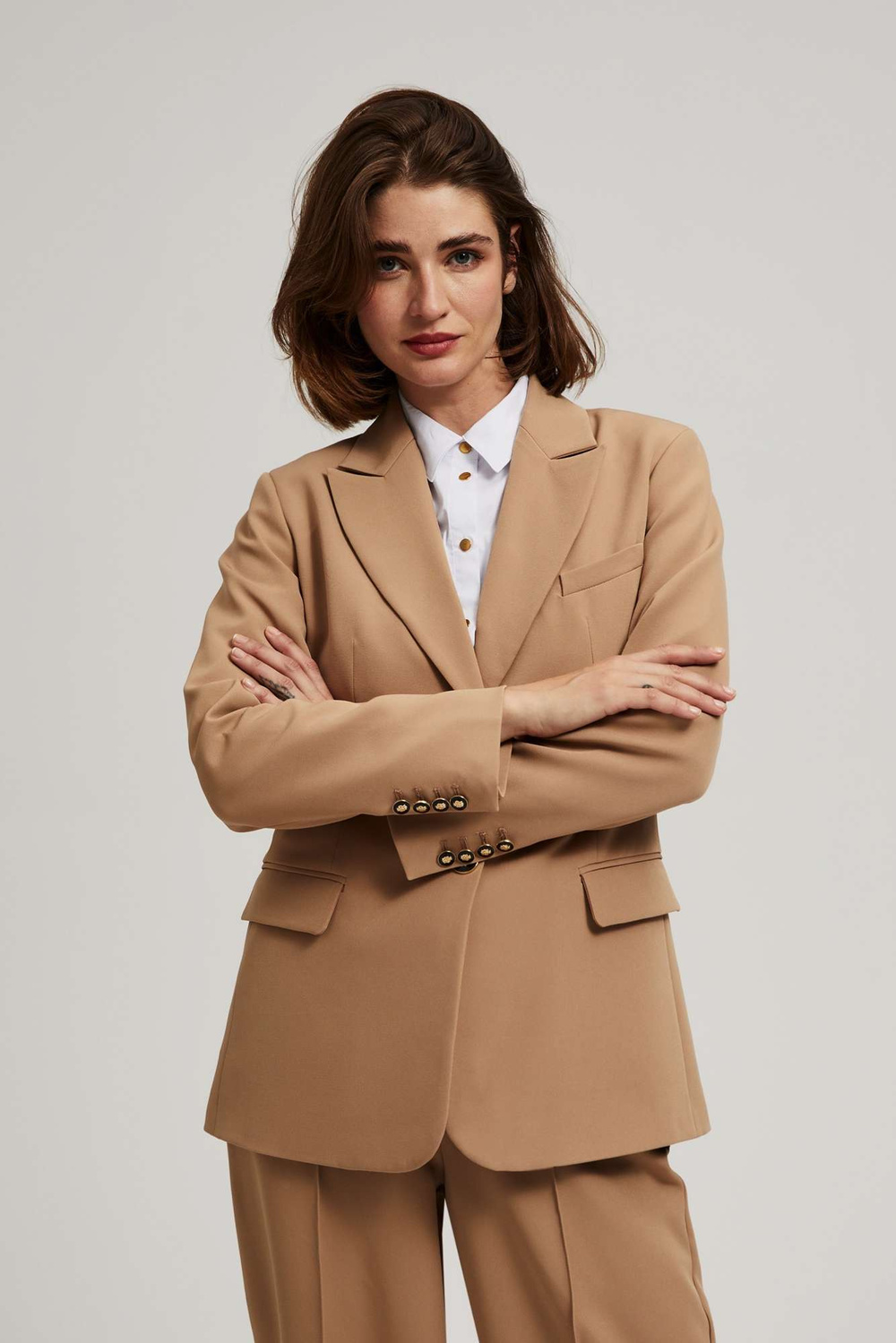 Marisse Single-Breasted Dark Beige Jacket