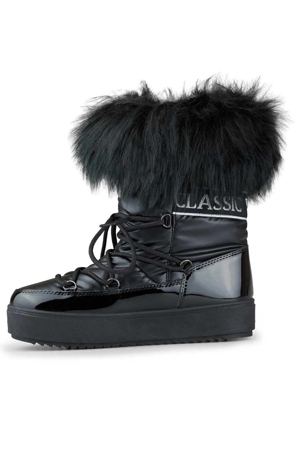 primohurt Czarne śniegowce damskie z ozdobnym futerkiem
