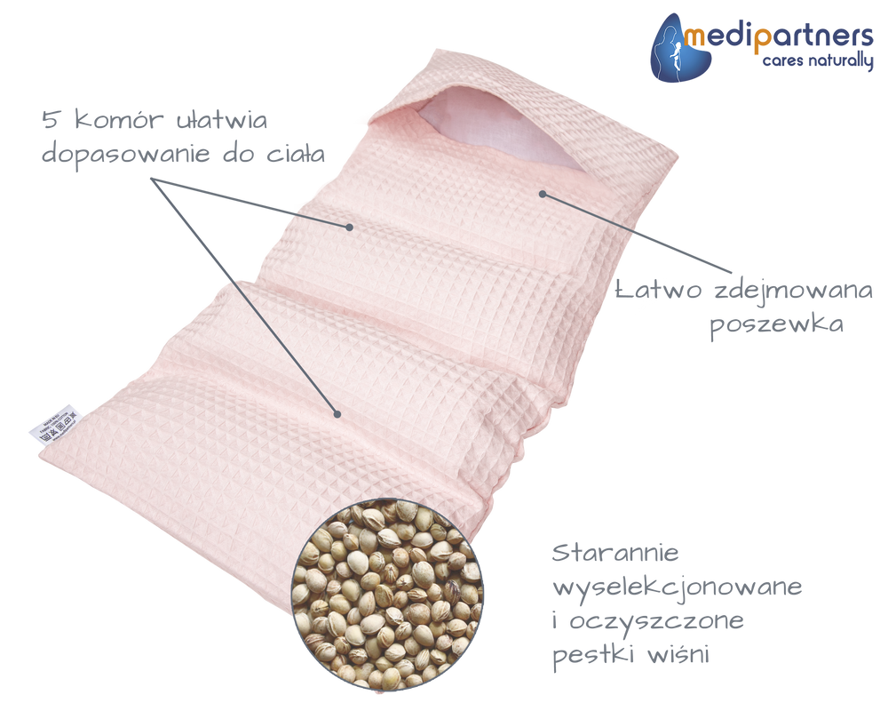 Medi Partners Thermophor with cherry seeds large 20x60 – 5 chambers Waffle – Light pink