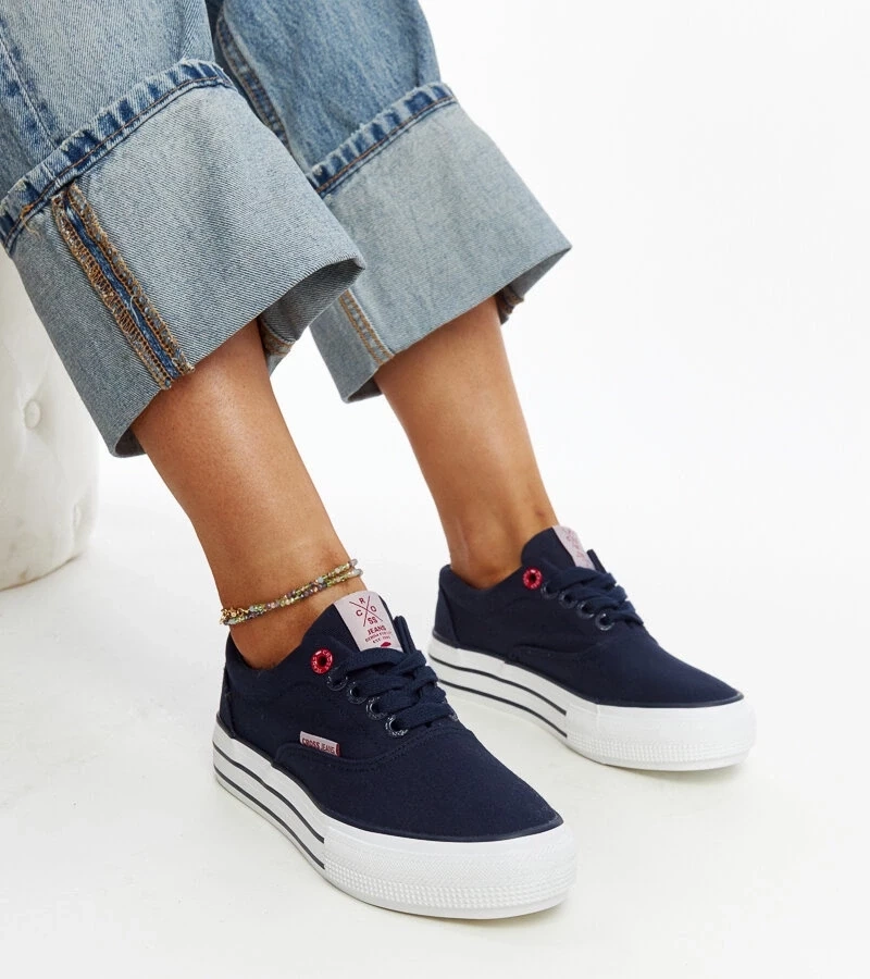 Teniși de damă albaștri navy cu talpă groasă CROSS JEANS