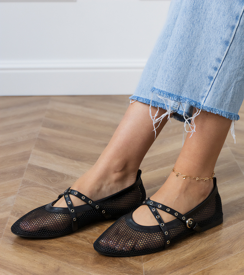 D/CEO Black mesh ballet flats with decorative buckle Zerid