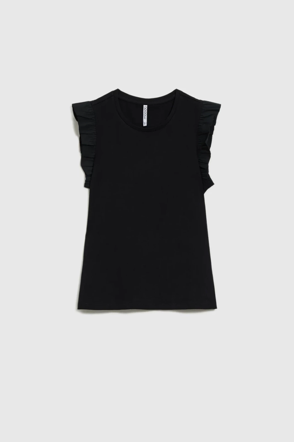 Marisse Black Blouse With Ruffles On The Shoulders