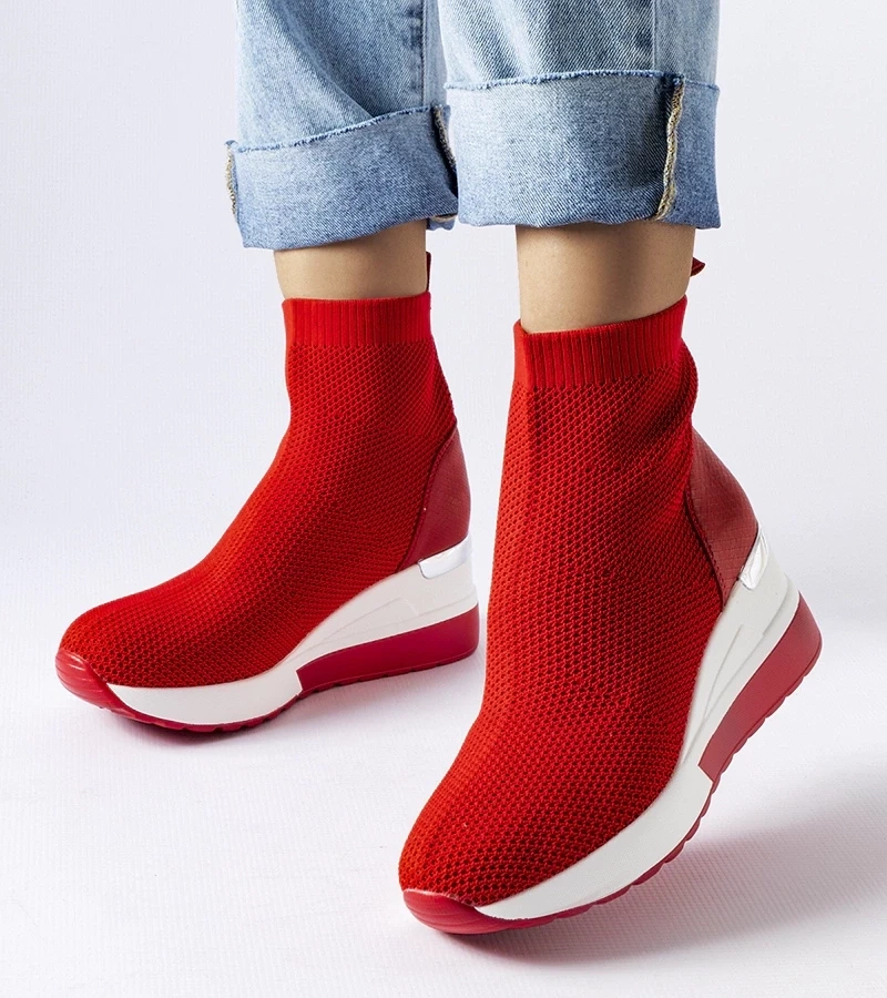 Gemre Adidași roșii din material textil Casgio pe toc cu platformă