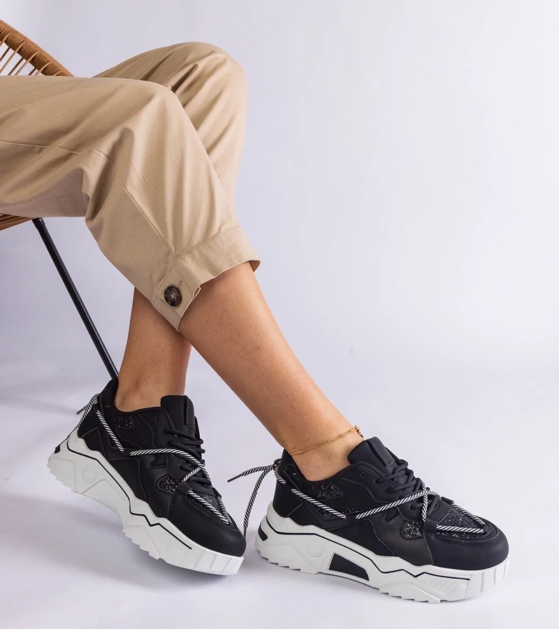 Gemre Adidași negri de damă cu sclipici Agar