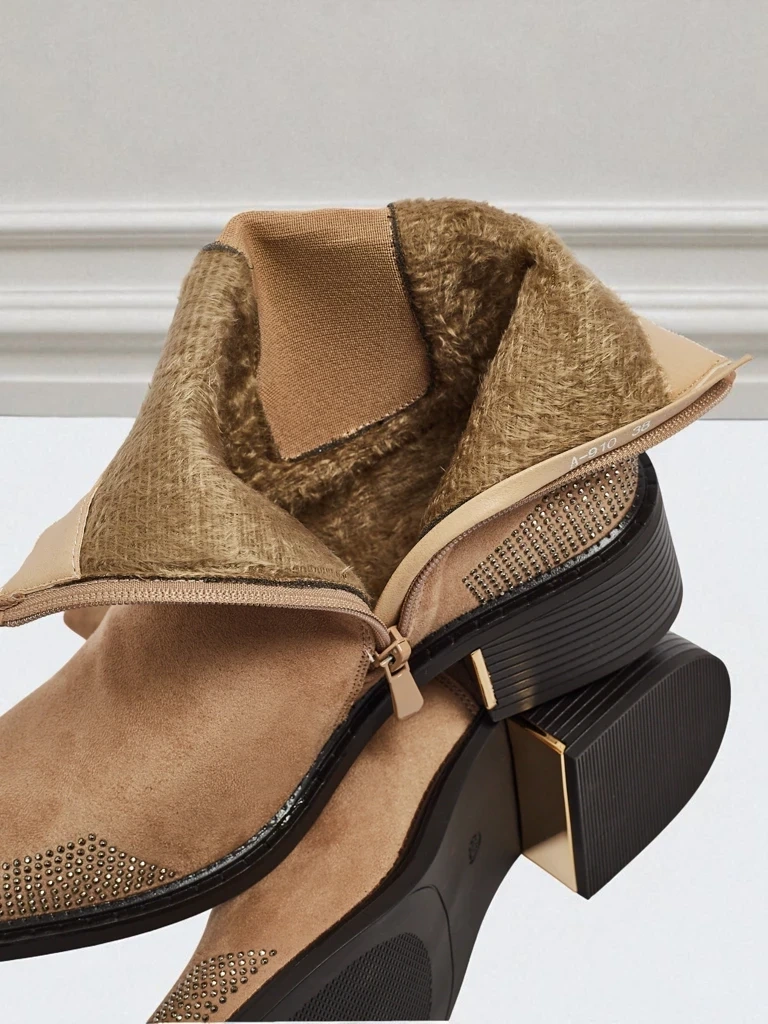 Resti Women's Eco Suede Ankle Boots Decorated with Rhinestones TangleMist