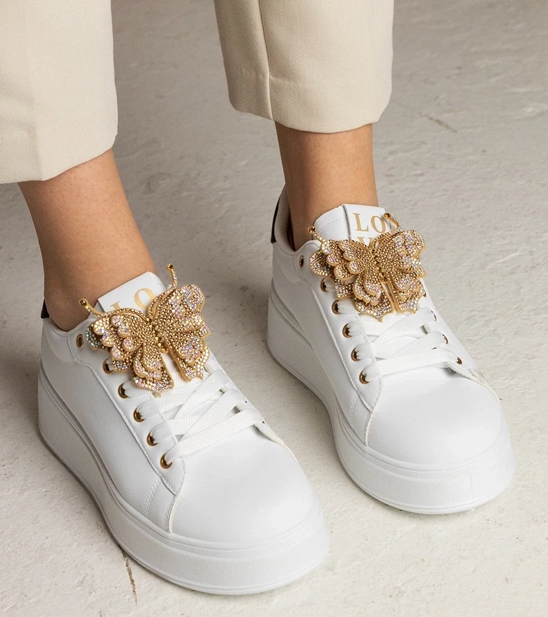 Gemre Adidași alb-negru decorați cu fluturaș cu zirconii Kariba