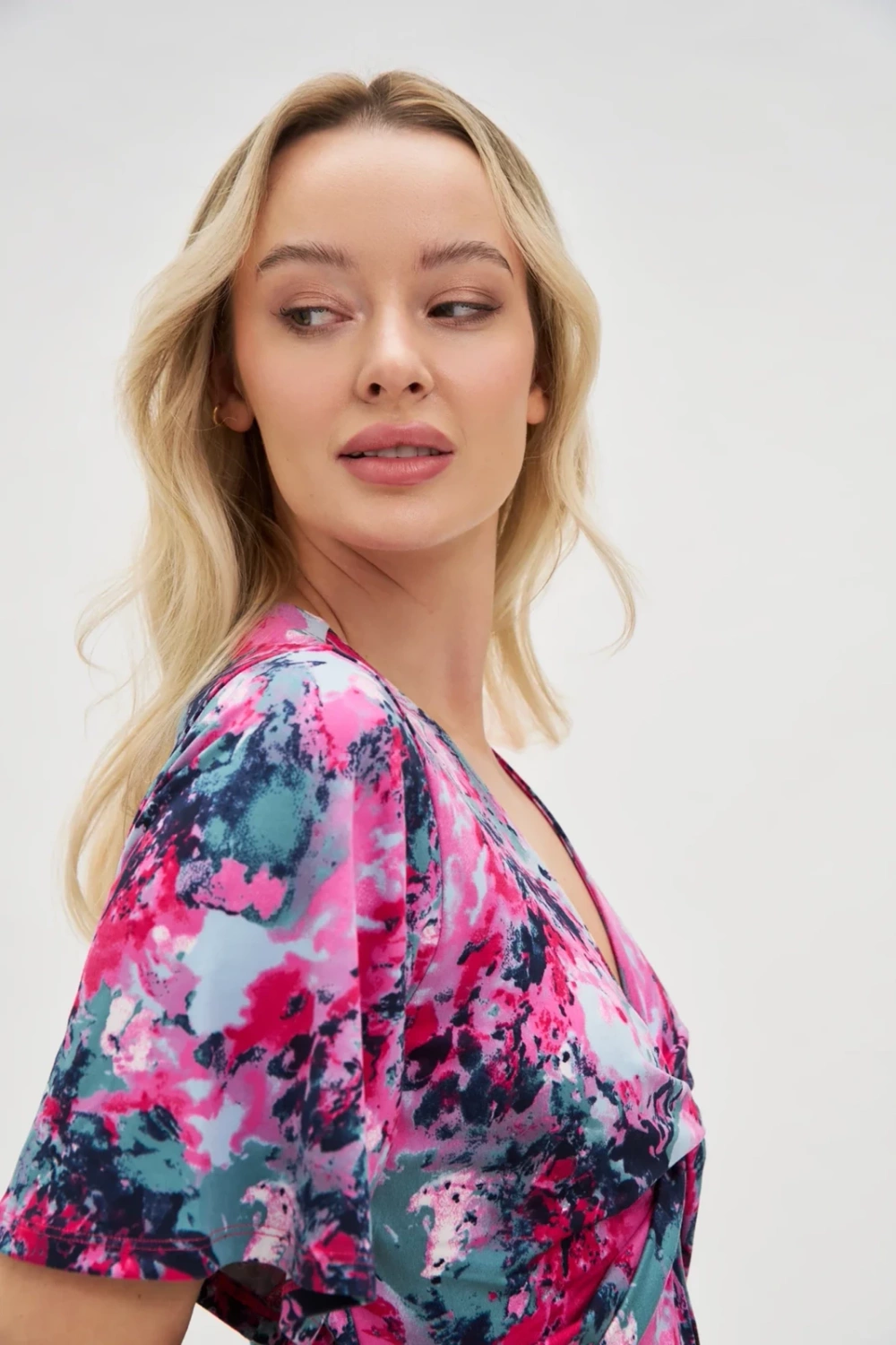 Marisse Patterned Fuchsia Dress With A Neckline