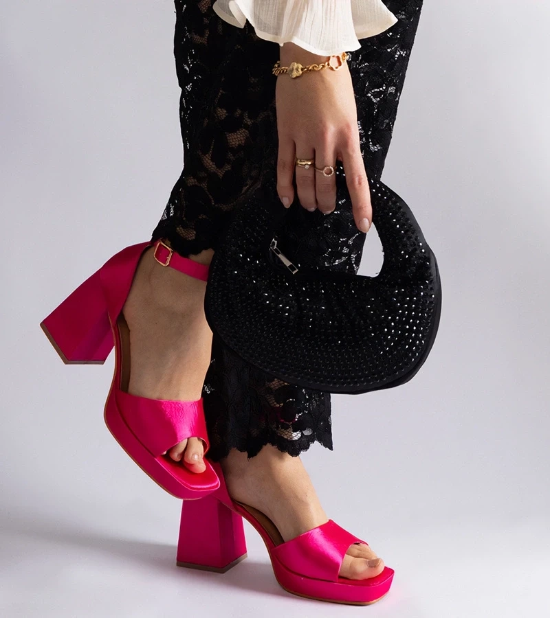 Gemre Sandale roz din satin cu toc masiv Saucedo