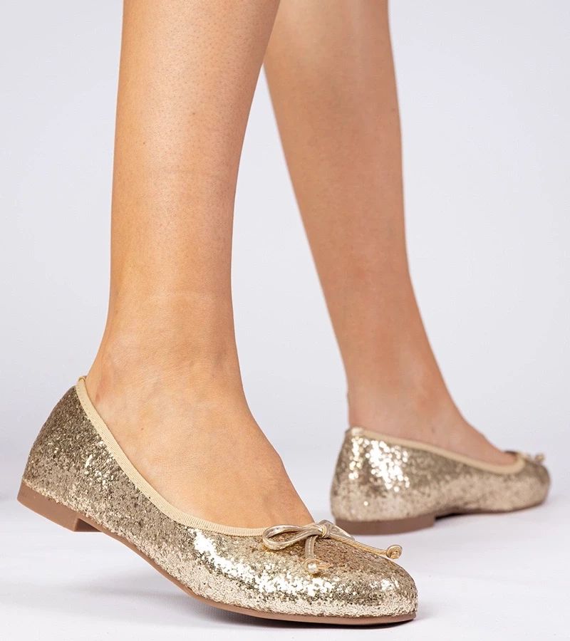 marka niezdefiniowana Gold glitter ballet flats with bow Vellas