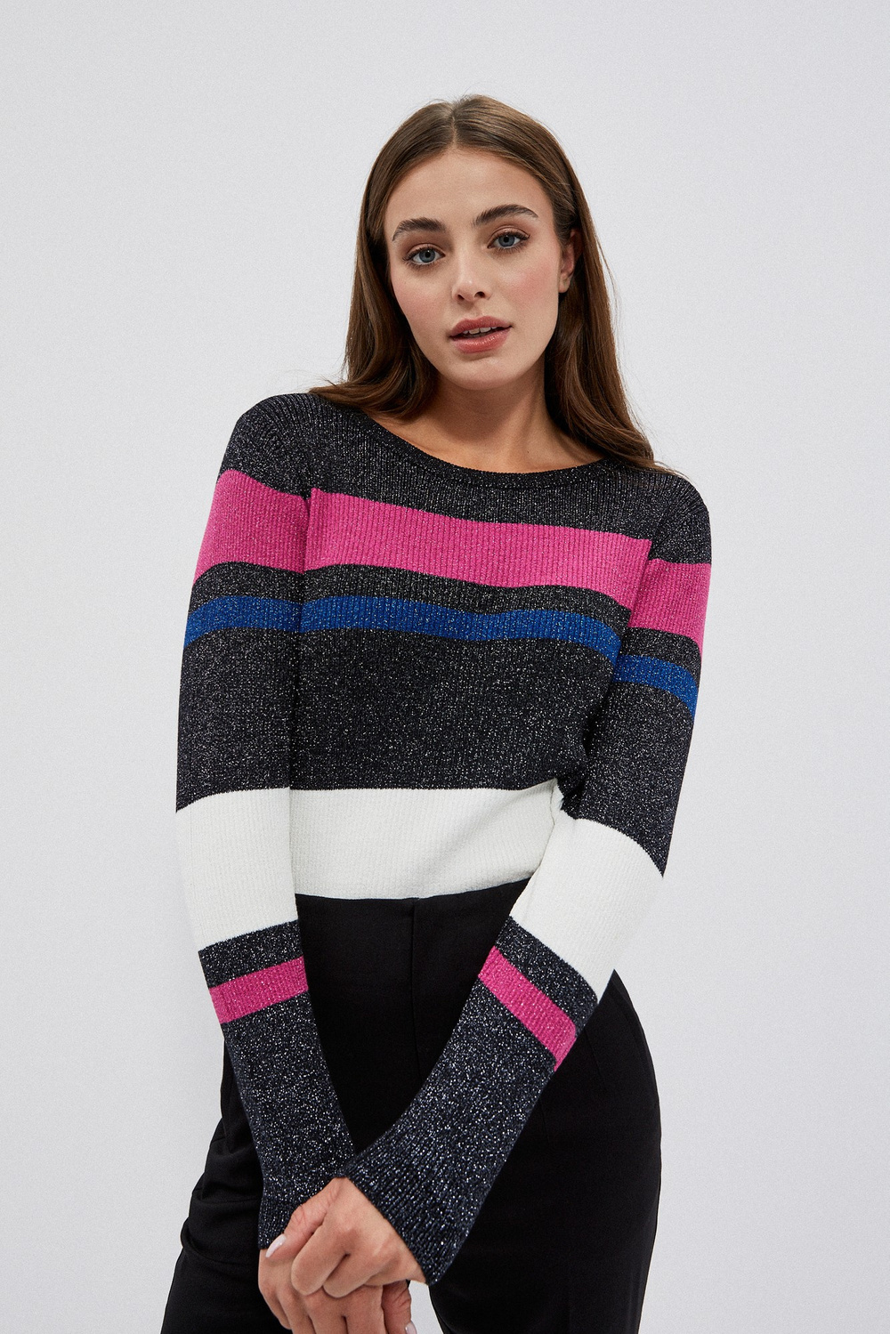 Striped sweater with metallic thread