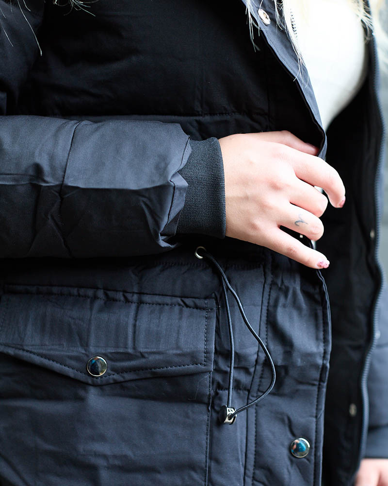 Resti Black Women's Long Winter Jacket with Synthetic Insulation - Clothing