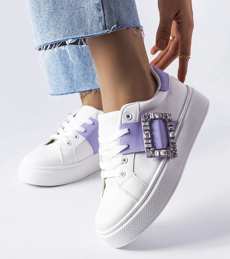 Gemre Adidași albi înfrumusețați cu o cataramă Ike mov