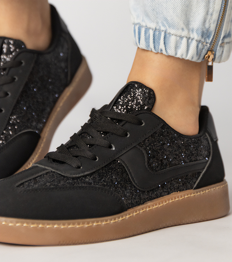 Gemre Adidași negri de damă decorați cu sclipici Likana