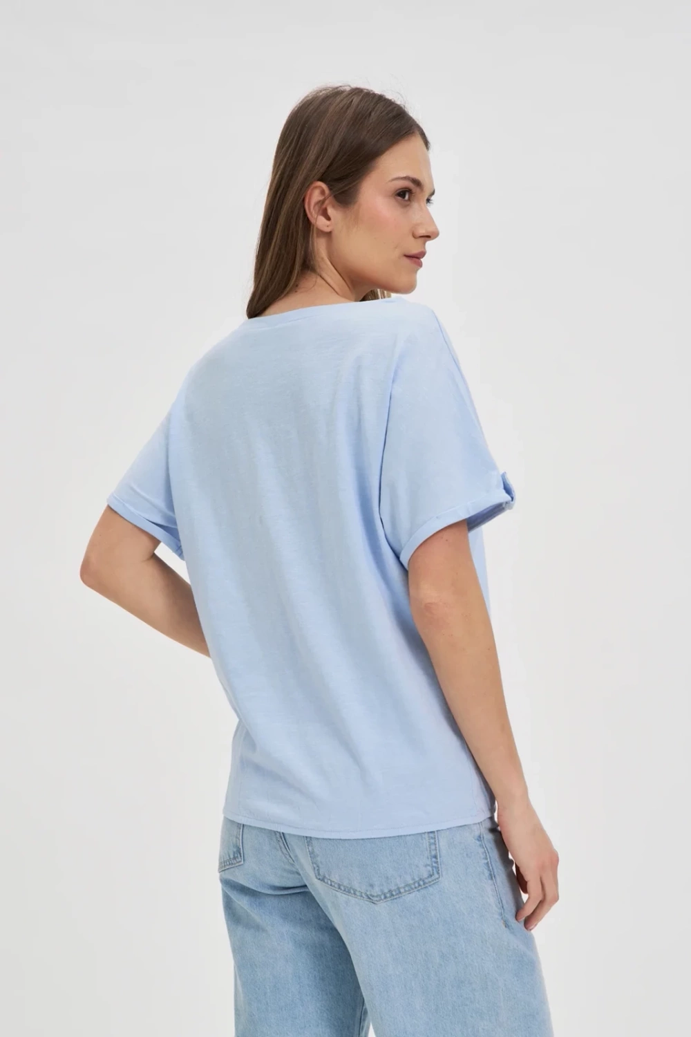 Marisse Blue Cotton T-Shirt With Pocket
