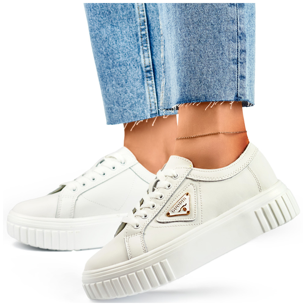 primohurt Białe buty sportowe damskie ze skóry naturalnej skórzane buty sportowe dla kobiet