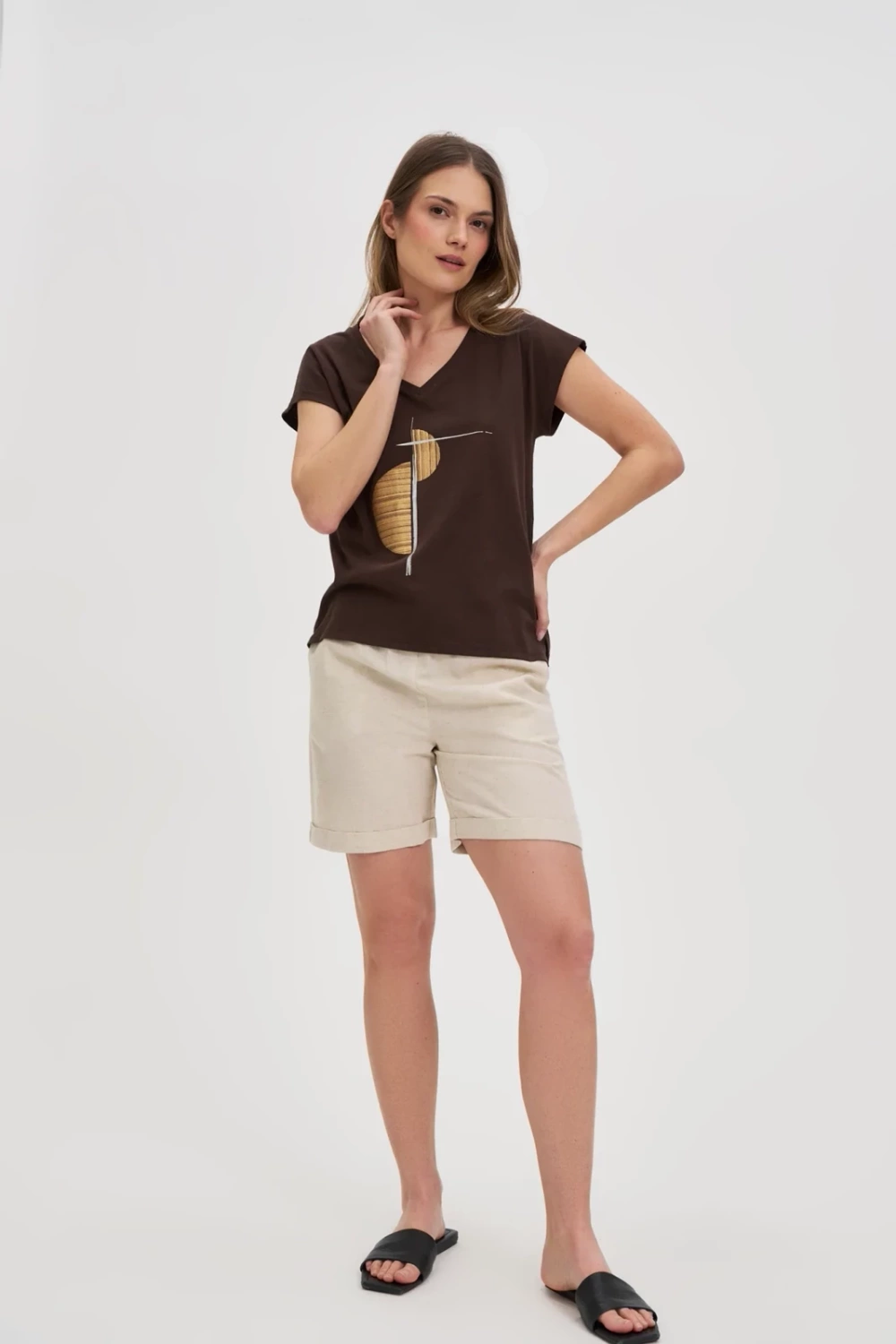 Marisse Brown Cotton T-Shirt
