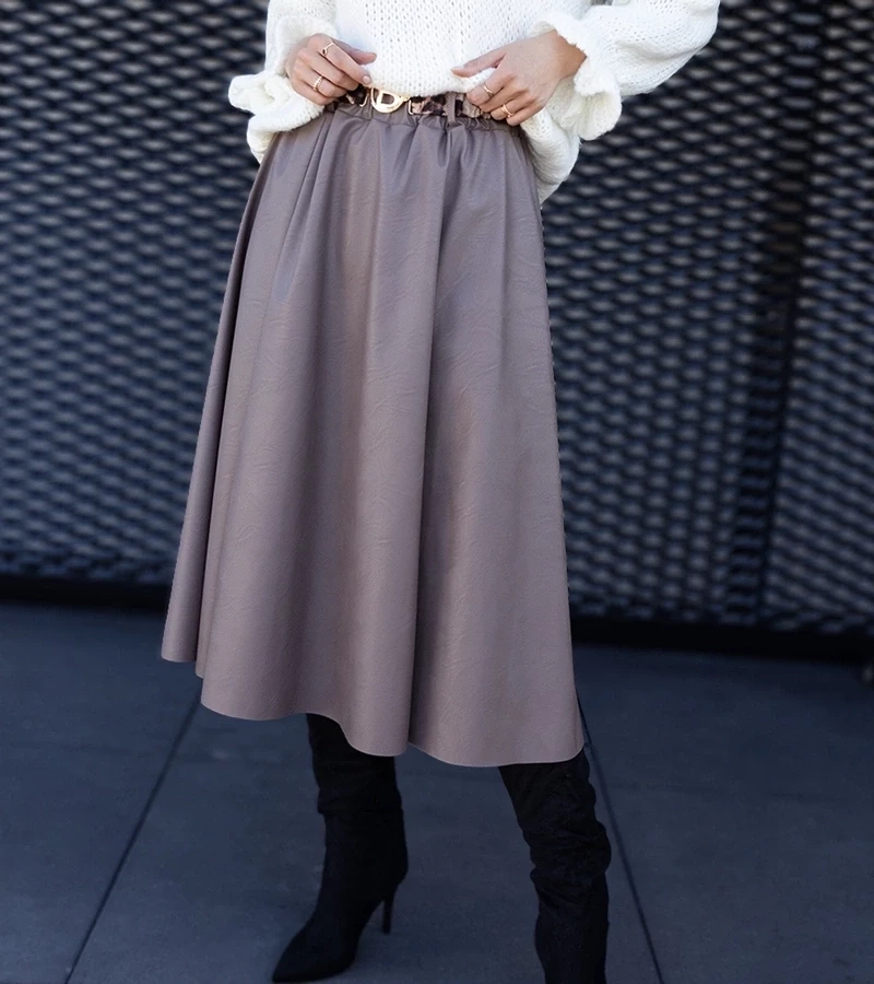 UR/CEO Dark beige long skirt with animal print belt Hanie