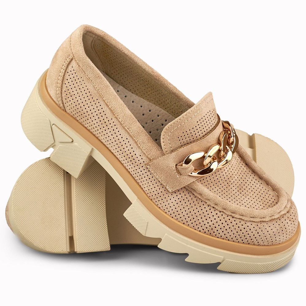 primohurt Ażurowe beżowe loafersy damskie