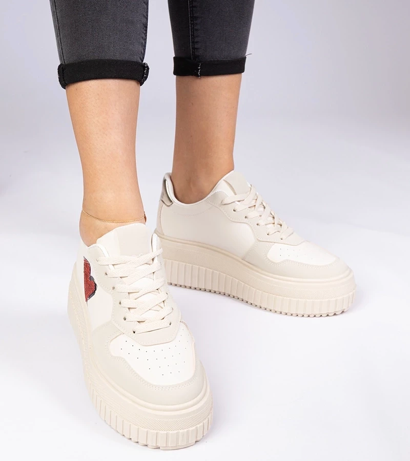 Gemre Adidași bej pentru femei cu inimioară sclipitoare Laira