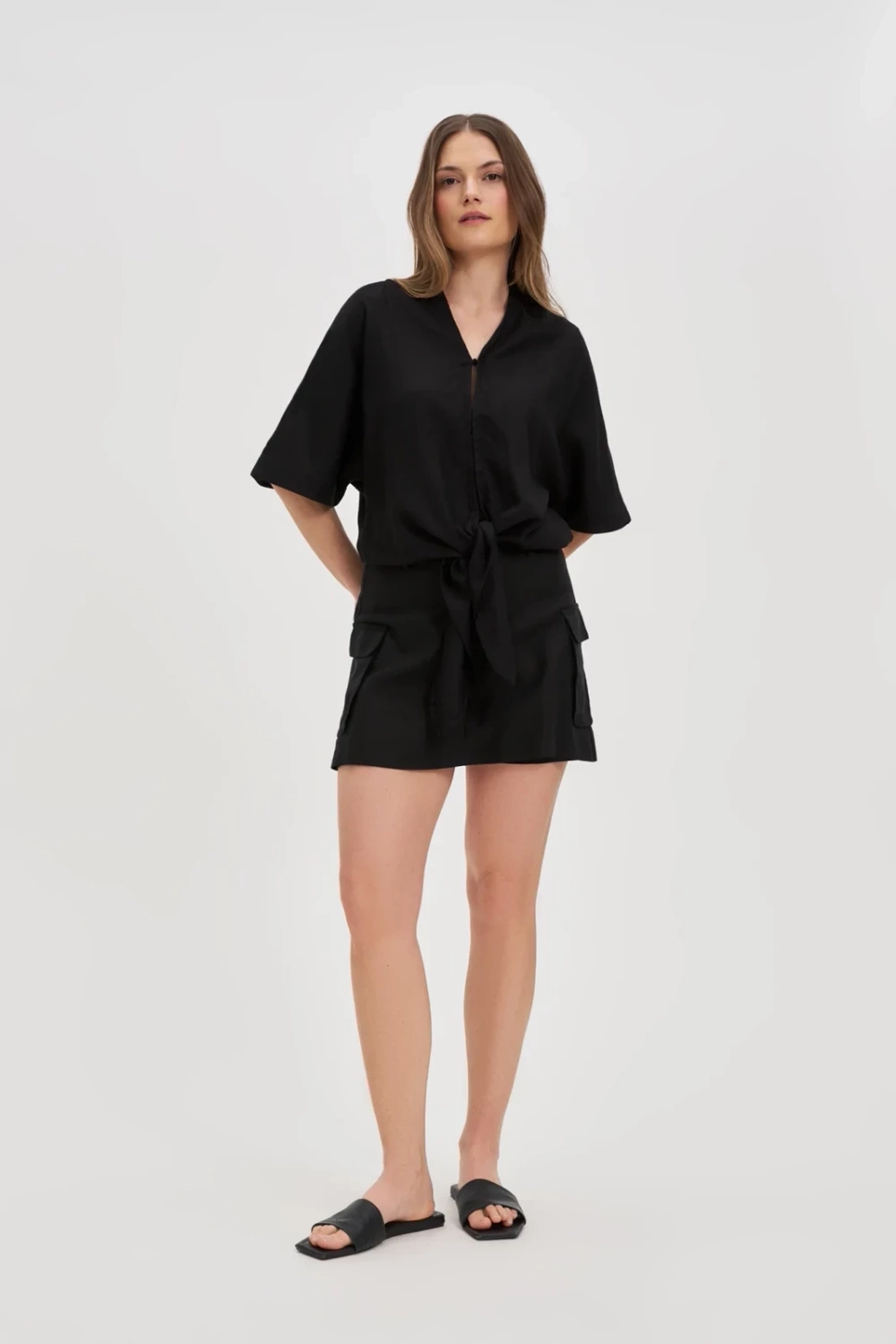 Marisse Viscose-Linen Black Shirt
