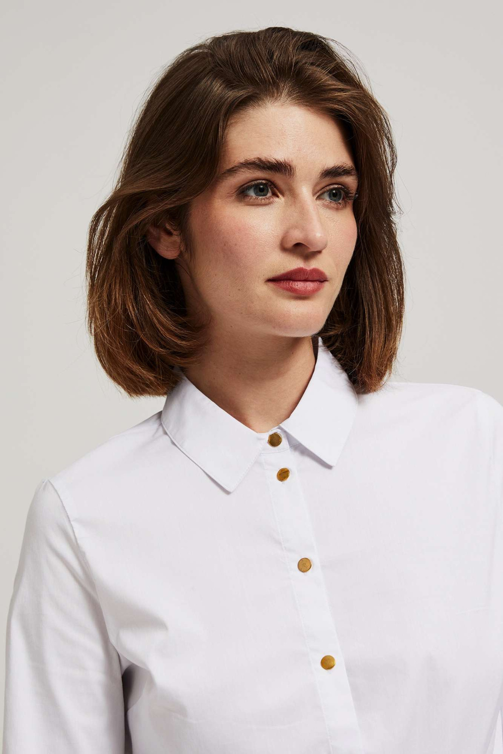 Marisse Plain Shirt With Decorative Buttons, White