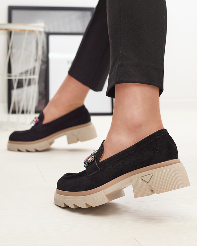 Resti Black openwork women&#039;s moccasins with Bokkso decoration- Footwear