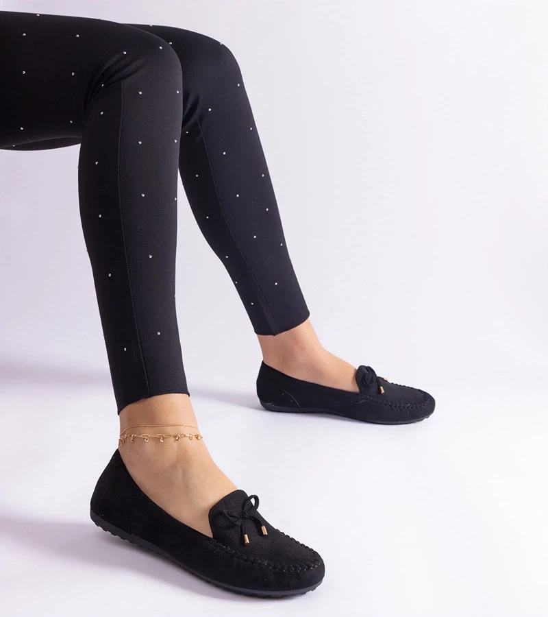 Gemre Mocasini negri din piele întoarsă cu fundiță Treja